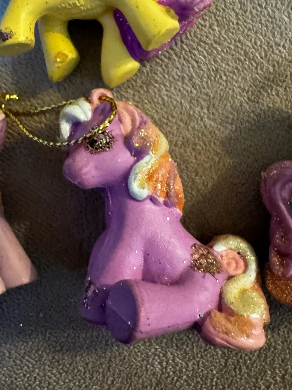 My Little Pony mini Ornament Set Yellow,Pink, Purple,Blue normal wear approx 1”